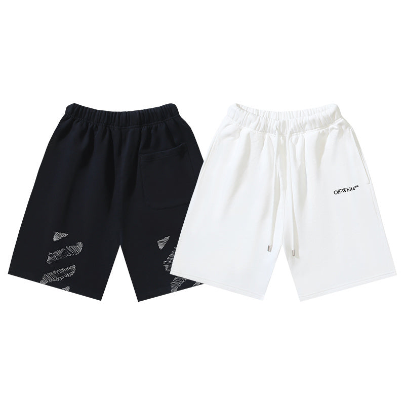 Off-White logo shorts, black with drawstring and printed arrows