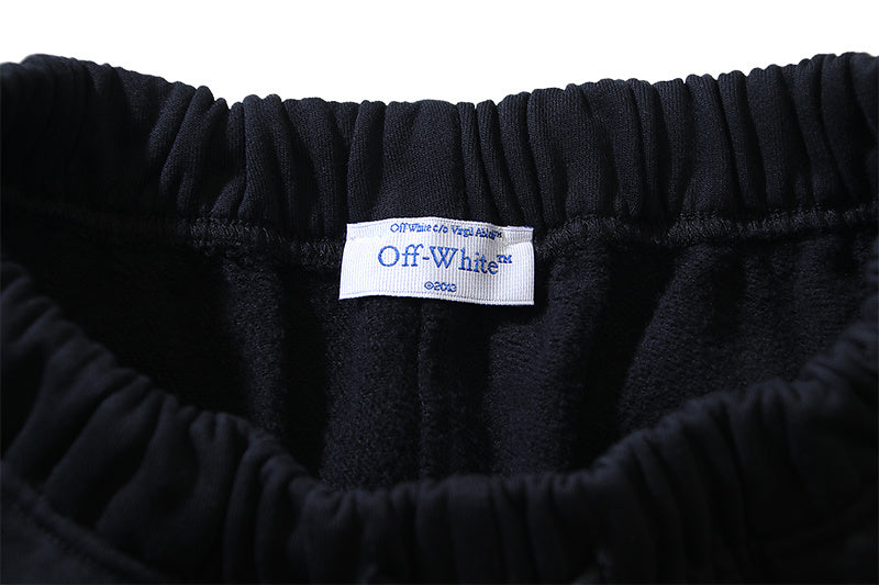 Black shorts waistband with Off-White brand label