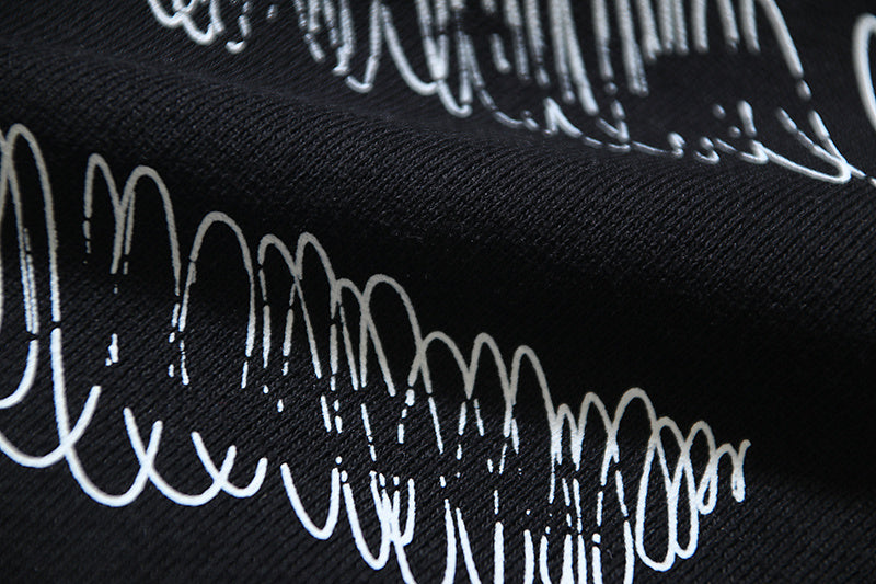 Off-White logo print on black fabric close-up