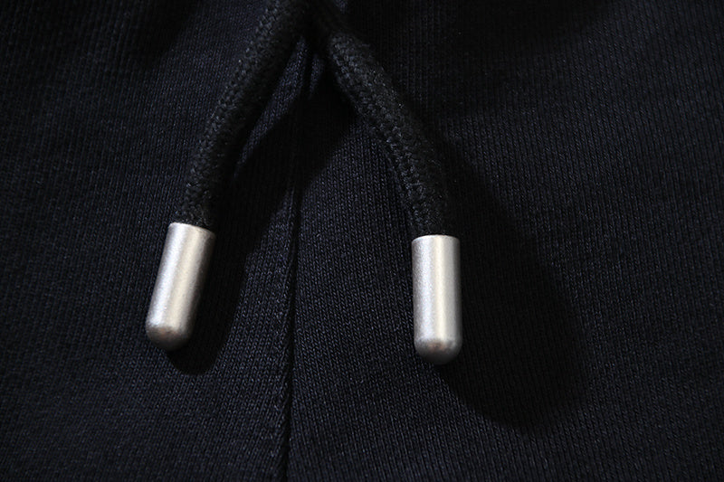 Black shorts drawstring with metal aglet tips