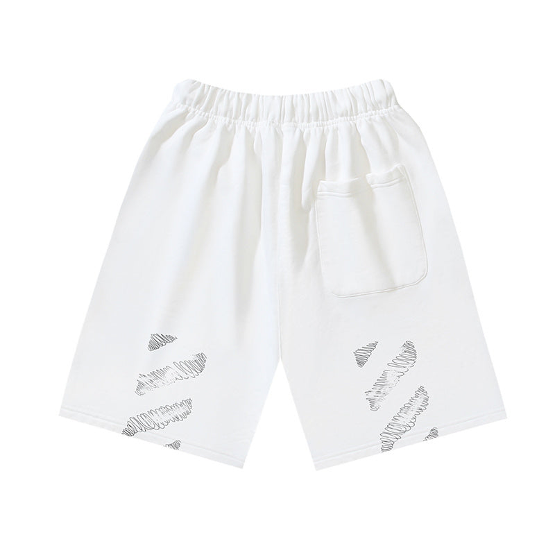 White drawstring shorts with logo print on legs and side pocket