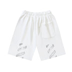 White drawstring shorts with logo print on legs and side pocket