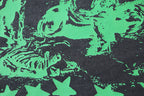 Black T-shirt front print: green illustration with stars and splatter pattern