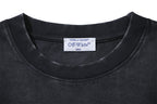 Off-White neck label on black crewneck T-shirt collar