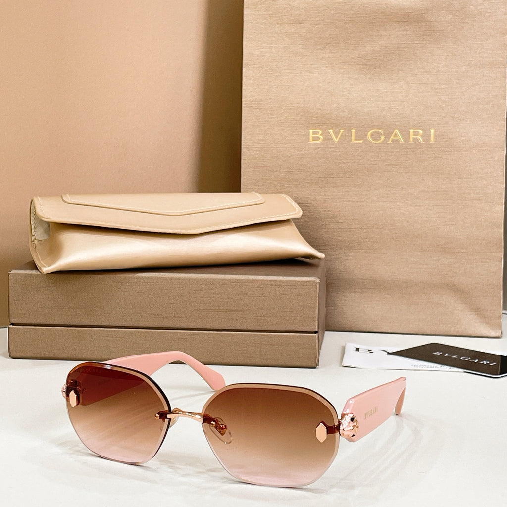 Bvlgari sunglasses with pink lenses and rose-gold tone frame