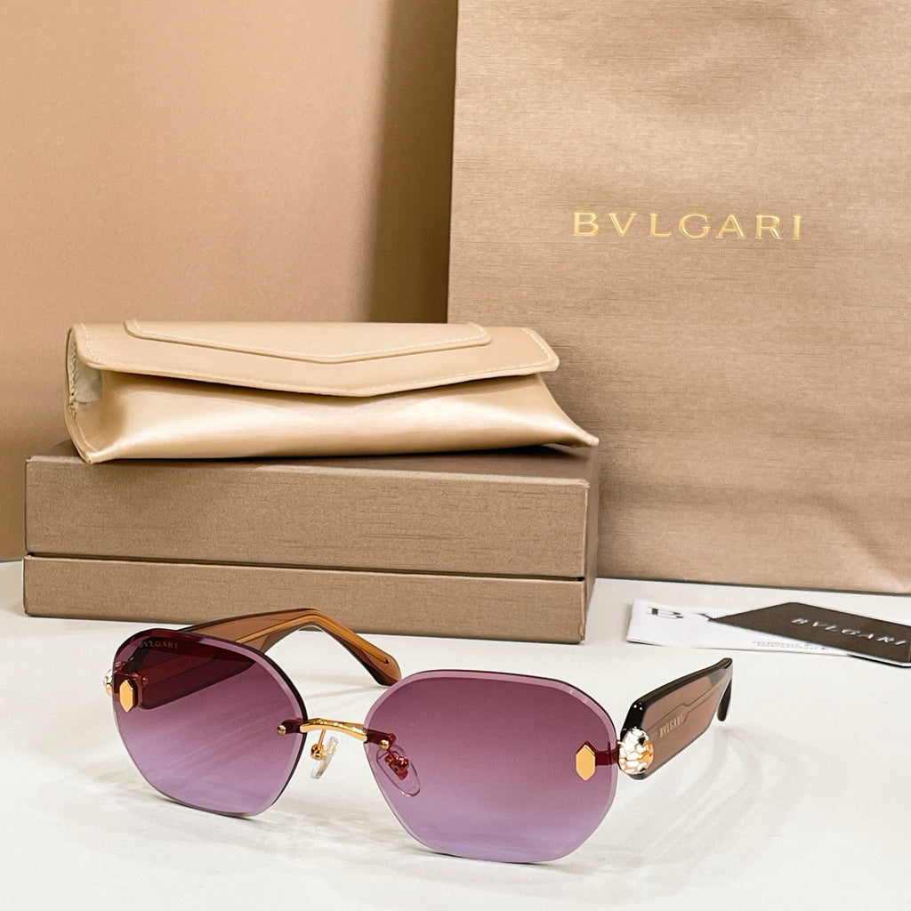 Bvlgari sunglasses with purple lenses and gold-tone frame