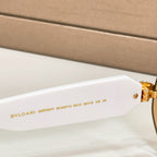 Round sunglasses white temple with engraved Bvlgari and size text