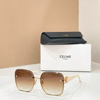 Celine sunglasses with brown lenses and tan frame, gold logo detail