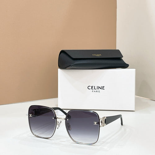 Celine sunglasses with dark purple lenses and metal frame, gold logo detail