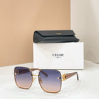 Celine sunglasses with purple gradient lenses and rose-tan frame, gold logo
