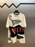 Louis Vuitton graphic T-shirt, cream with colorful illustration and short sleeves