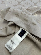 Beige monogram short-sleeve T-shirt with brand neck label tag