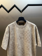 Monogram knit T-shirt in light beige with crew neck and longish short sleeves