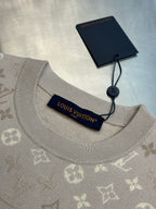 Monogram knit T-shirt neckline with ribbed crew collar and hanging tag