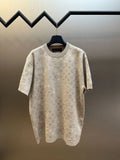Beige monogram short-sleeve T-shirt on hanger, crew neck view