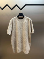 Beige monogram short-sleeve T-shirt on hanger, crew neck view
