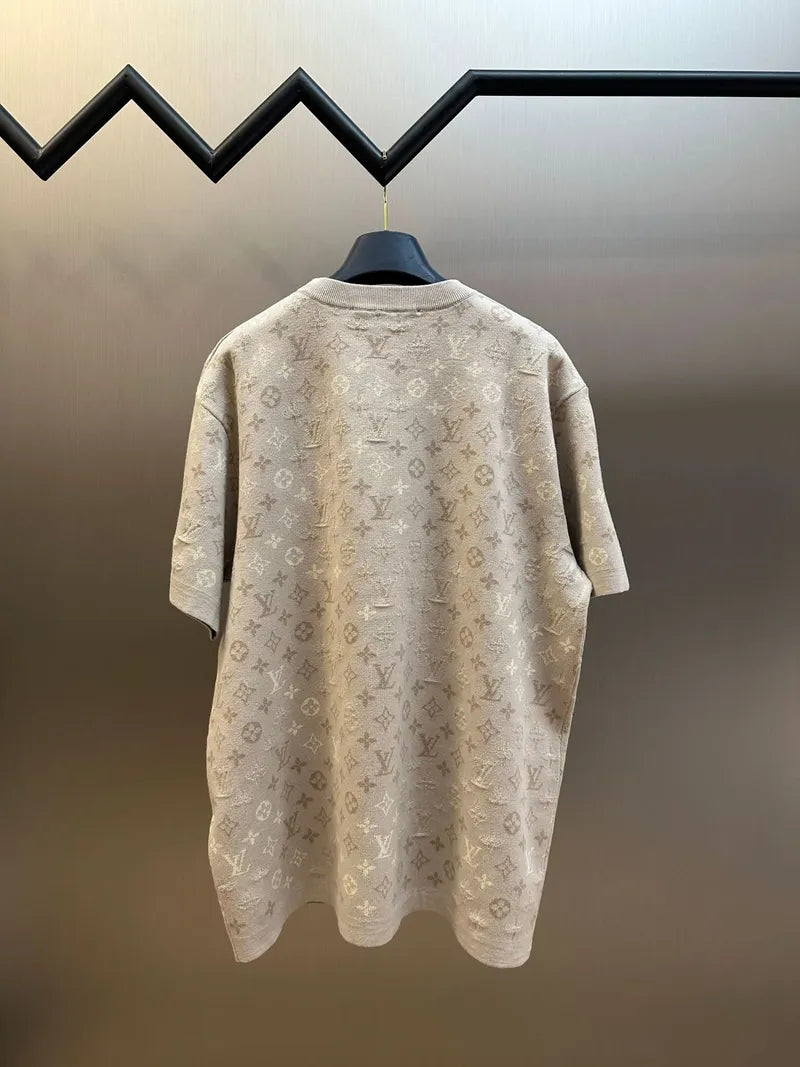 Beige monogram short-sleeve T-shirt back view on hanger