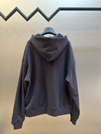 Dark navy zip-up hoodie back view with attached hood