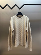Light beige crewneck sweater with all-over Louis Vuitton monogram pattern