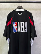 Balenciaga short-sleeve jersey back view with large NBA logo print and red side panels