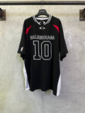 Balenciaga short-sleeve jersey, black with red side panels and “BALENCIAGA” 10 graphic