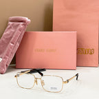 MiuMiu gold-tone rectangular eyeglasses with clear lenses and gold temple tips