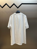White Moncler short-sleeve T-shirt back view with ribbed crew neck.