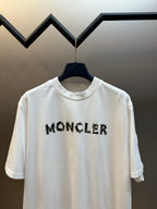 White crewneck T-shirt with MONCLER chest logo on front