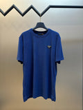 Blue short-sleeve T-shirt with Prada triangle chest logo patch