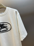 White Burberry graphic T-shirt sleeve and side seam, oval logo detail on chest