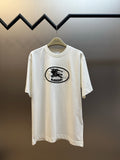 White Burberry graphic T-shirt on hanger, crew neck, short sleeves, oval logo print