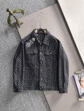 Patterned long-sleeve jacket with button front and two chest flap pockets