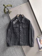 Patterned long-sleeve jacket with button front and two chest flap pockets