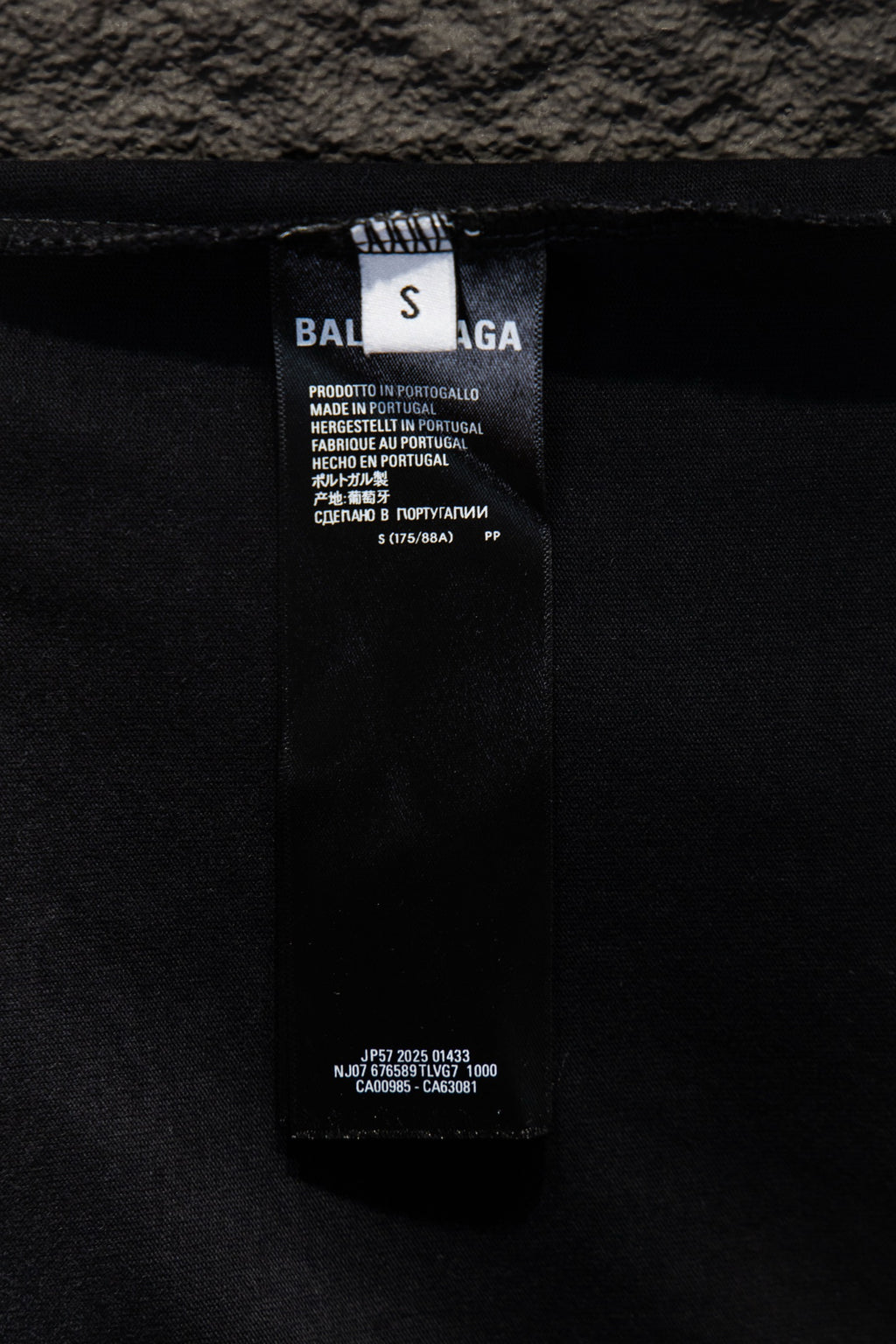 Balenciaga T-shirt care label tag inside collar
