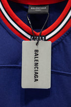 Balenciaga blue short-sleeve shirt collar with hanging brand tag and red trim
