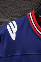 Balenciaga blue short-sleeve shirt sleeve with red-and-white striped collar trim