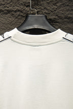 Balenciaga T-shirt neckline, white crew neck with black stripe accents