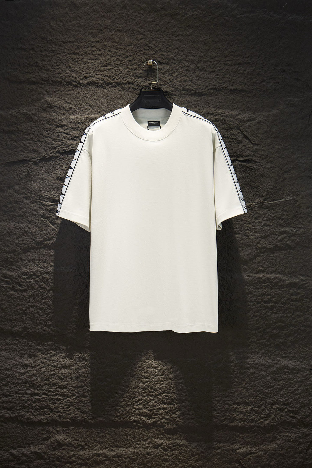 Balenciaga short-sleeve T-shirt, white crew neck with striped sleeve detail