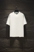 Balenciaga short-sleeve T-shirt, white crew neck with striped sleeve detail