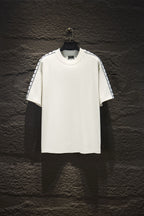 Balenciaga short-sleeve T-shirt, white crew neck with striped sleeve detail