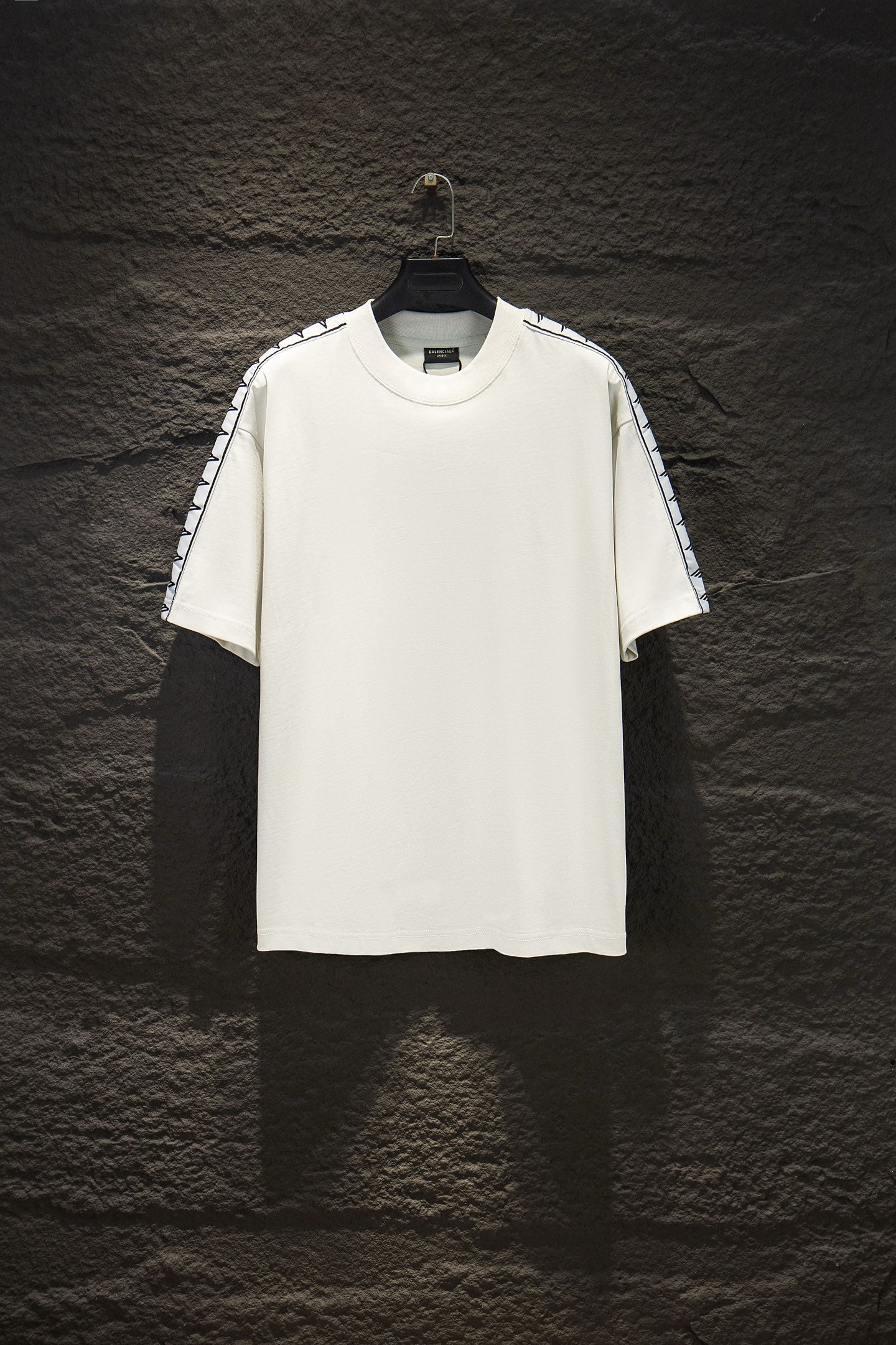 Balenciaga short-sleeve T-shirt, white crew neck with striped sleeve detail