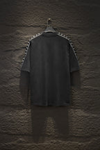 Balenciaga black crew-neck T-shirt with white logo tape on shoulders and sleeves