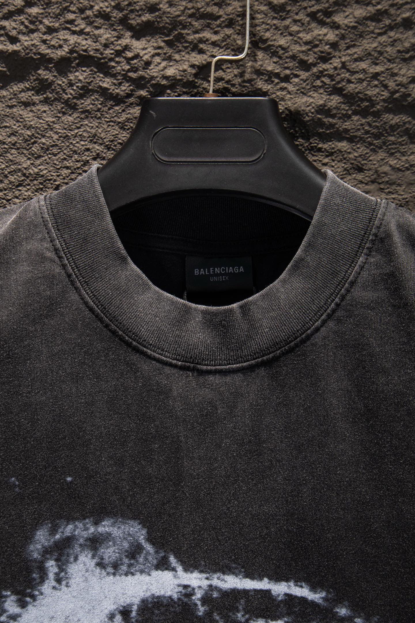 Balenciaga dark gray crewneck T-shirt neckline with inner brand tag