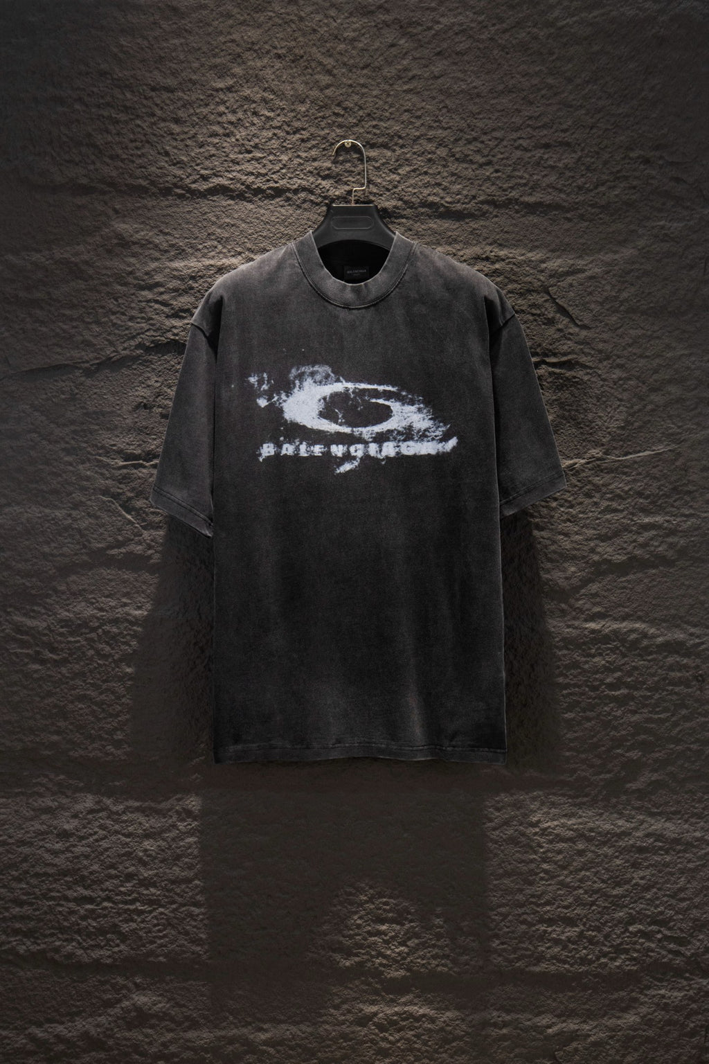 Balenciaga dark gray crewneck T-shirt with white graphic print on front