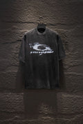 Balenciaga dark gray crewneck T-shirt with white graphic print on front