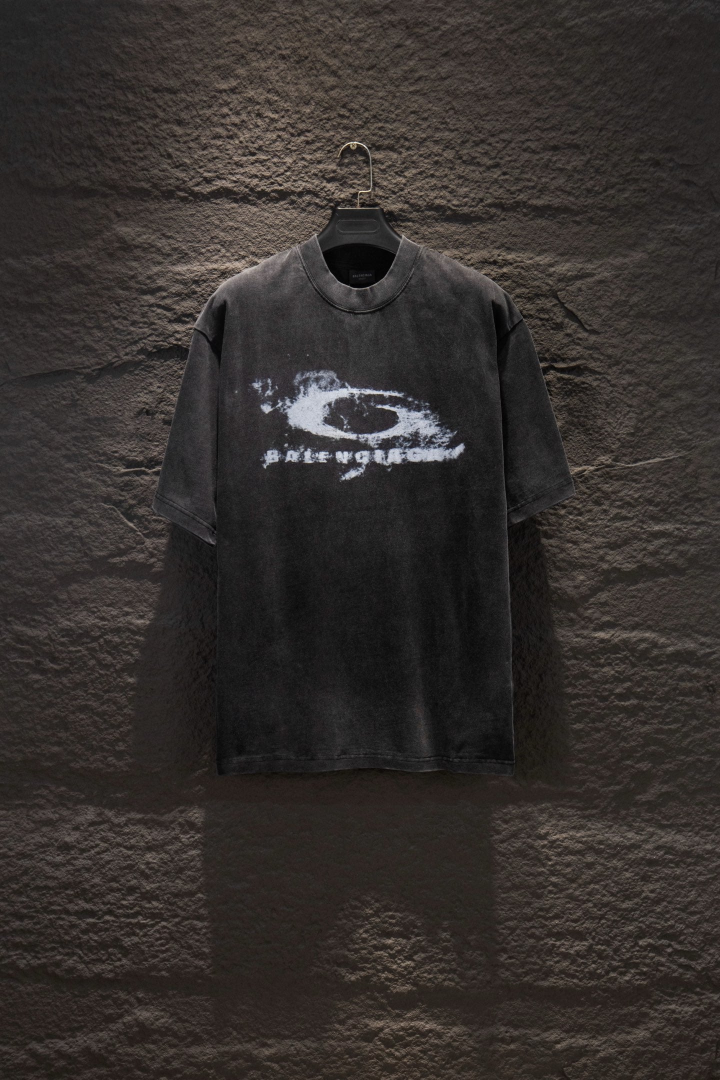 Balenciaga dark gray crewneck T-shirt with white graphic print on front