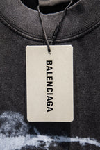 Balenciaga hang tag on dark gray crewneck T-shirt