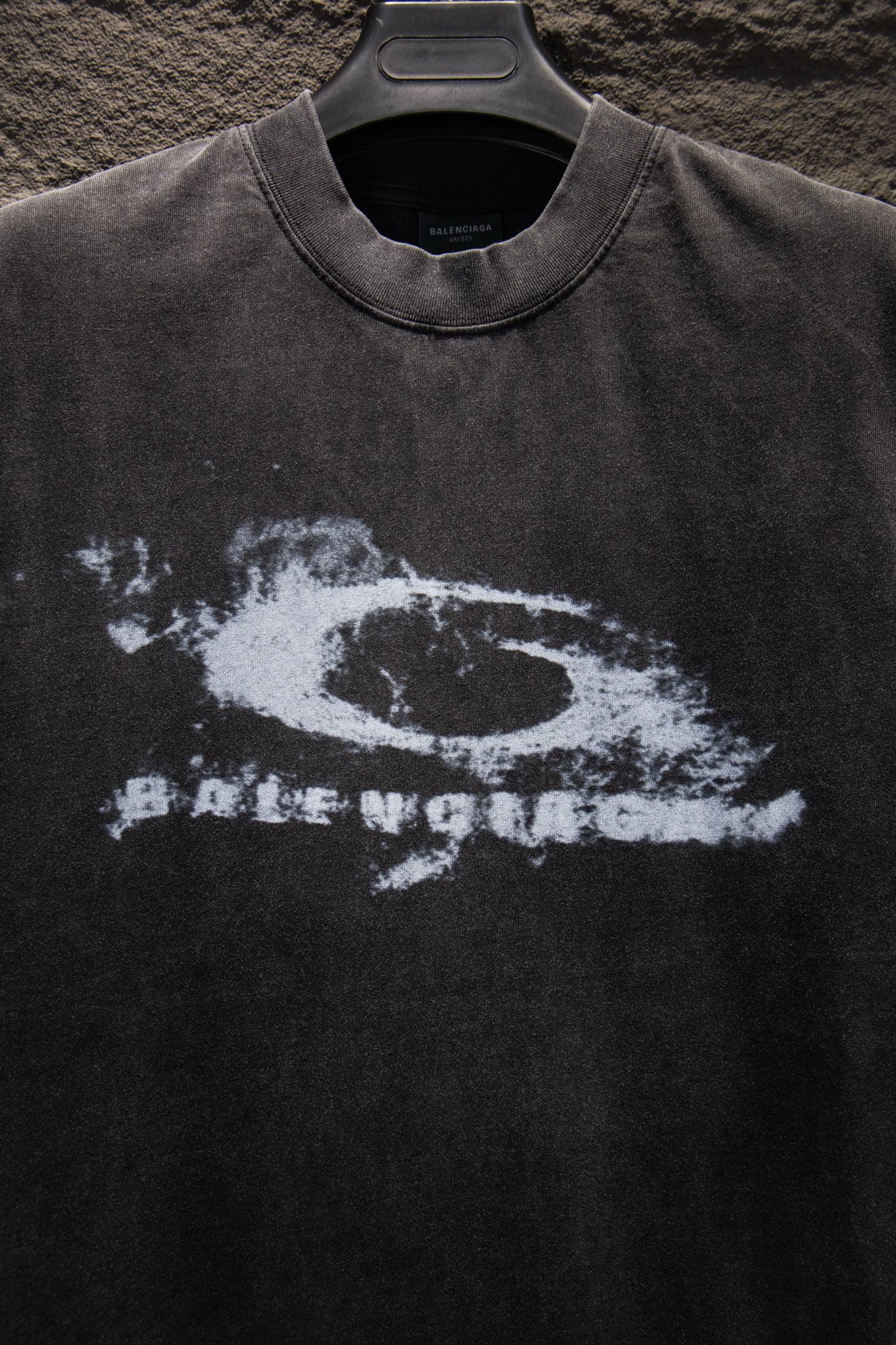 Balenciaga dark gray crewneck T-shirt with large white graphic print