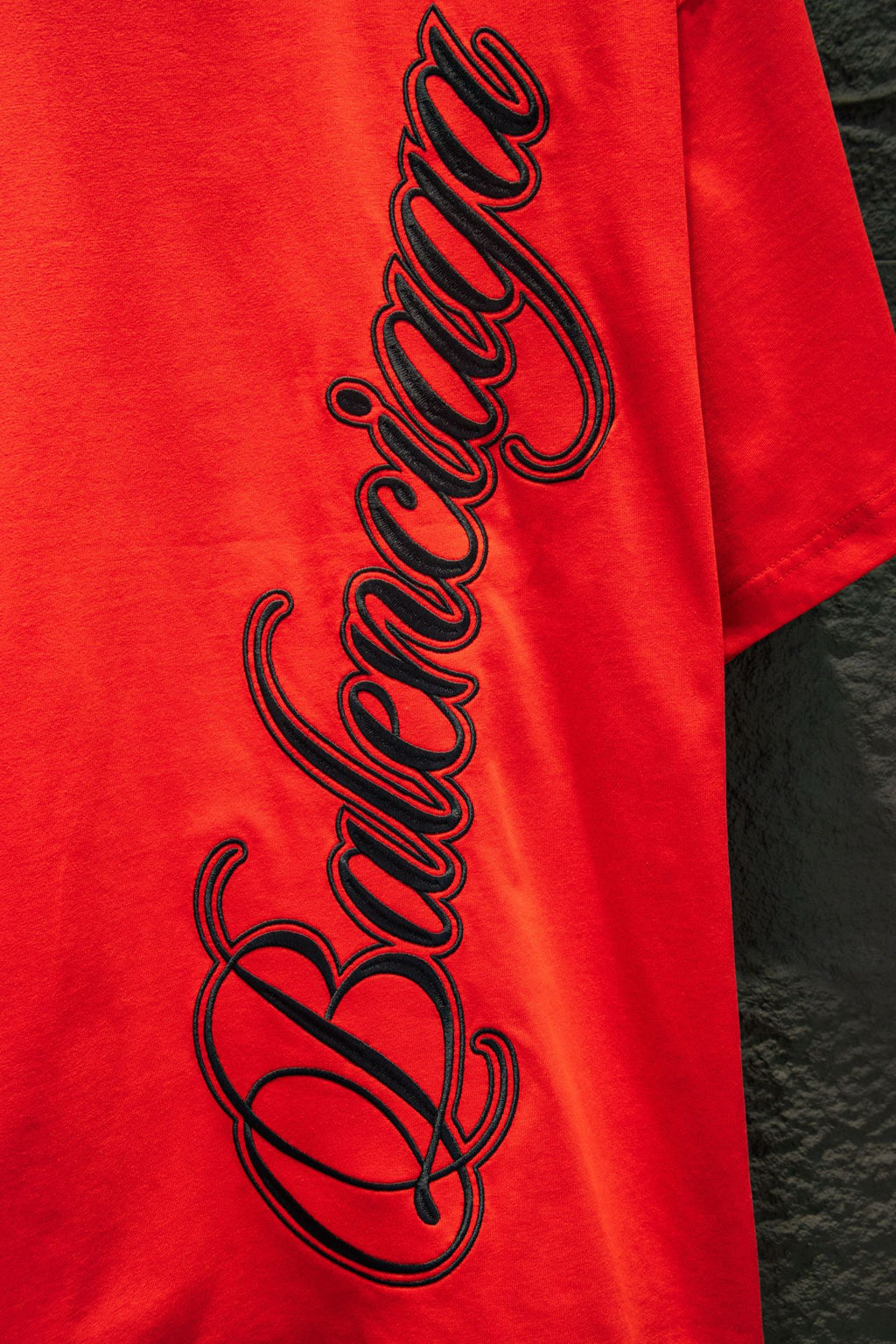 Balenciaga crew-neck T-shirt in bright red with black stylized script logo