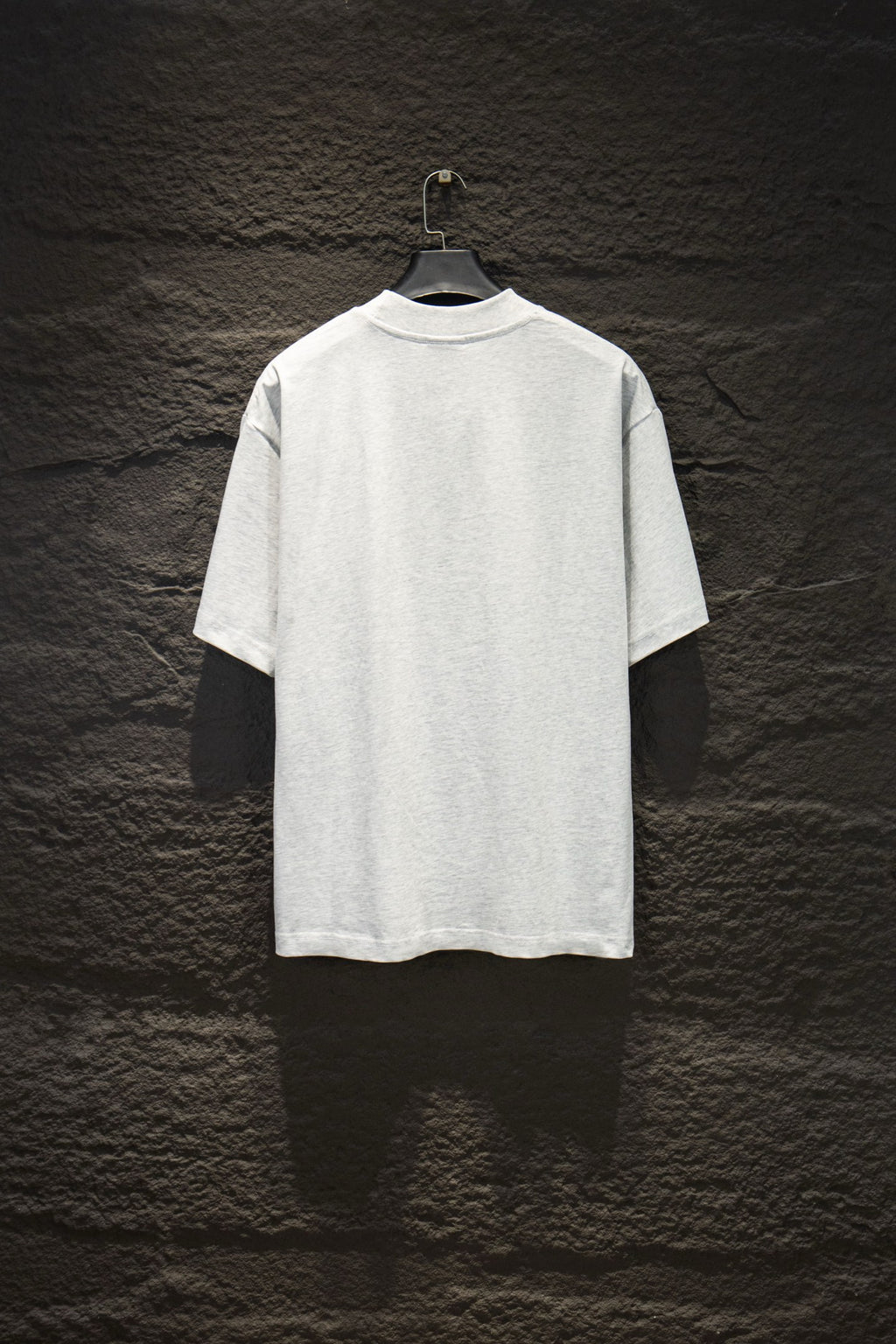 White crewneck T-shirt, plain back view, short sleeves